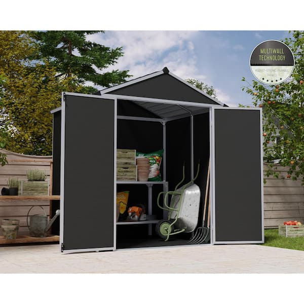 Rubicon 6 ft. W x 5 ft. D Resin Plastic Outdoor Garden Storage Shed with Floor (30.7 sq. ft.) in Dark Gray