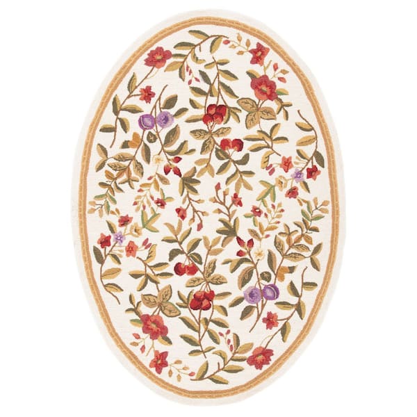 SAFAVIEH Chelsea Ivory 5 ft. x 7 ft. Oval Floral Border Solid Area