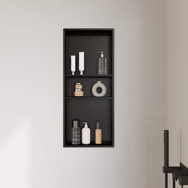13 in. W x 31 in. H x 4 in. D Stainless Steel Shower Niche Triple Shelf in Matte Black