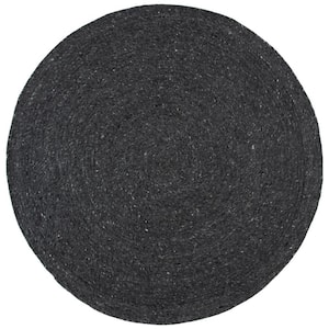 Braided Black 8 ft. x 8 ft. Round Speckled Solid Color Area Rug