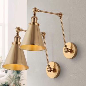 Rover 7 in. Brass Gold Adjustable Classic Glam Arm Metal LED Wall Sconce (Set of 2)