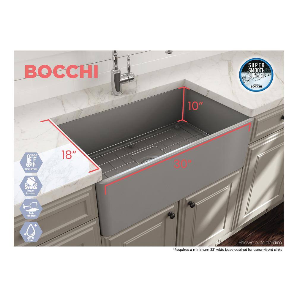 Matte Gray Fireclay Single Bowl Farmhouse Kitchen Sink