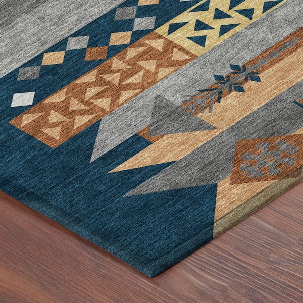 Chantille Machine Washable Indoor/Outdoor Abstract ACN2499 Navy 9 ft. x 12 ft. Area Rug