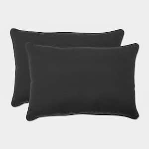 Solid Black Rectangular Outdoor Lumbar Throw Pillow 2-Pack