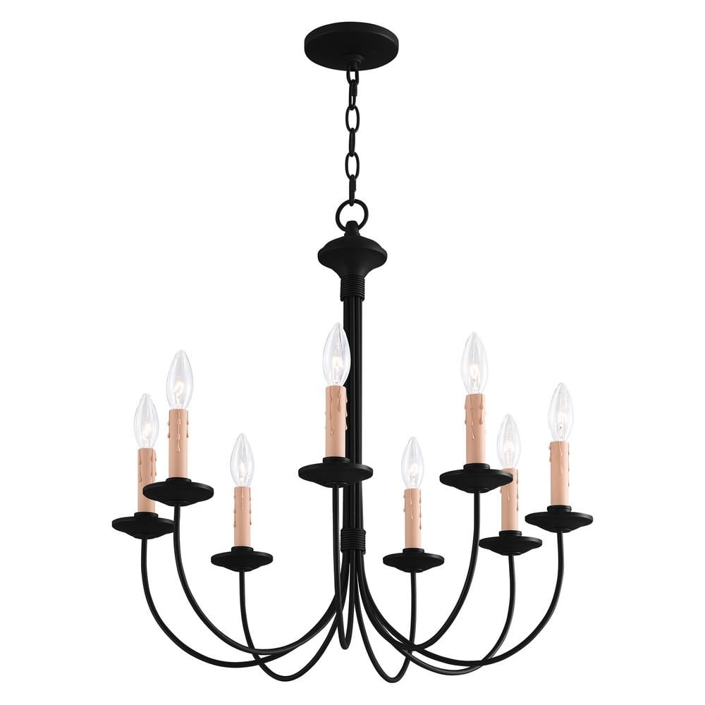Elegant Black Steel 8-Light Candelabra Chandelier