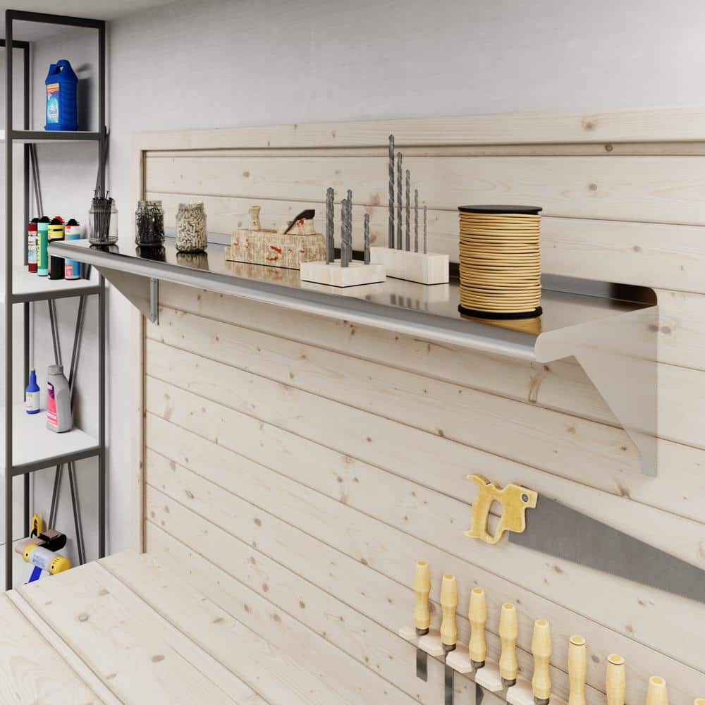 60-Inch Stainless Steel Industrial Wall Shelf with Brackets