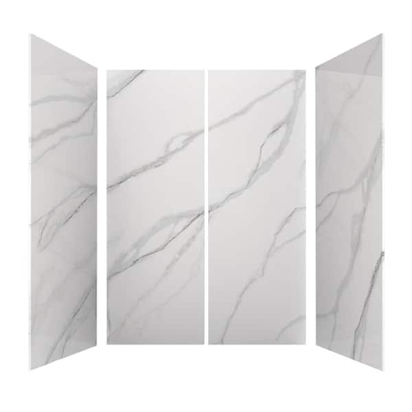 60 in. L x 36 in. W x 84 in. H Alcove Solid Composite Stone 4-Piece Shower Wall Set in Calcutta White