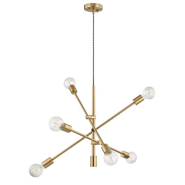 aiwen 6-Light Gold Unique Modern Linear Chandelier Pendant