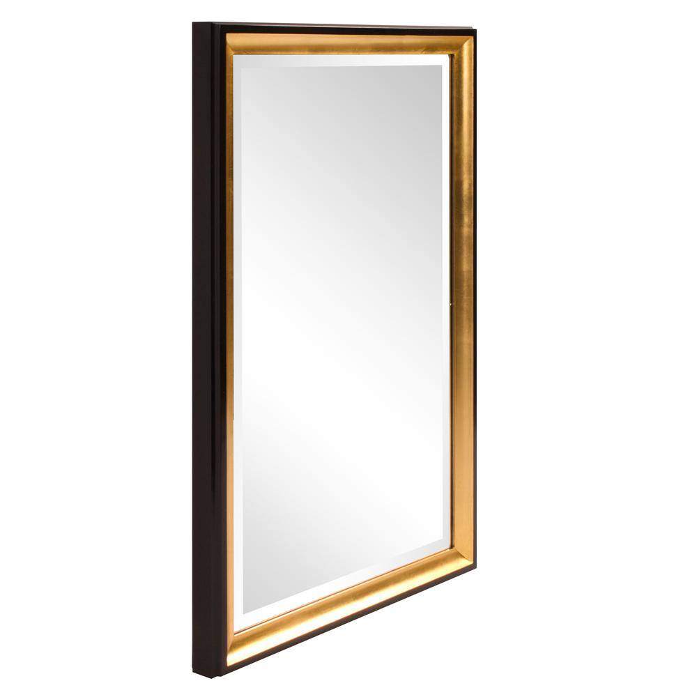 Glossy Black and Gold Rectangular Wood Mirror