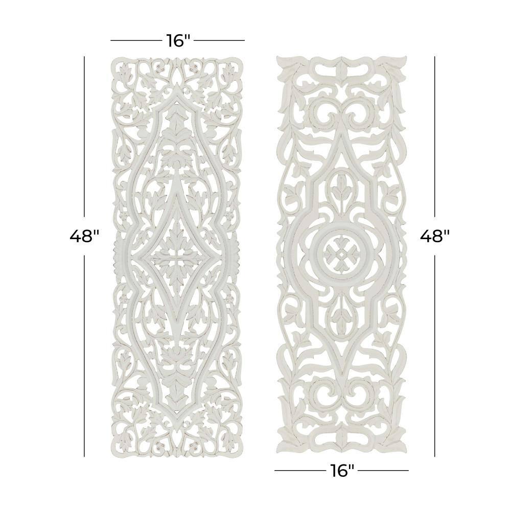 White Mango Wood Carved Botanical Wall Decor Set
