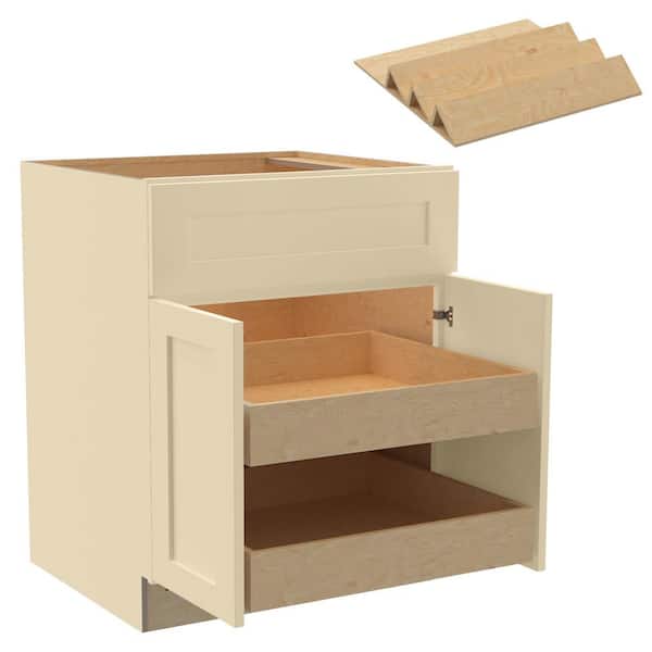 Home Decorators Collection Newport 27 in. W x 24 in. D x 34.5 in. H Assembled Plywood Base Kitchen Cabinet in Blended Cream with 2ROT Spice