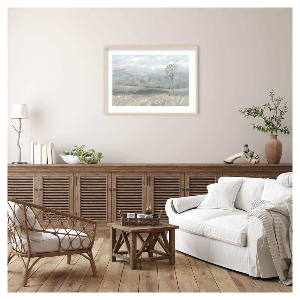 Svelte Natural Framed Country Meadow Windmill Graphic Art Print