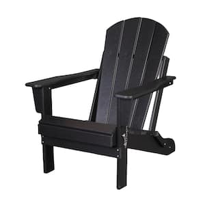 Classic Adirondack Folding Adjustable Chair Outdoor Patio, HDPE, Weather Resistant, Black