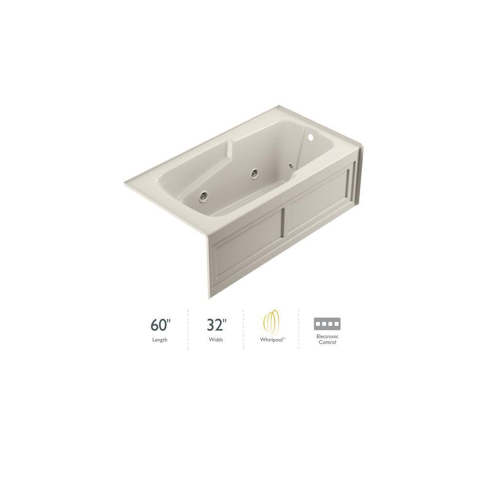Cetra 60" x 32" White Acrylic Alcove Whirlpool Bathtub