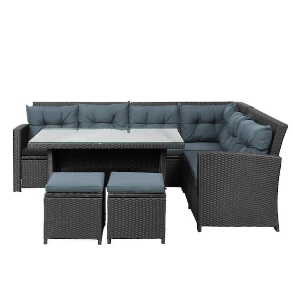 Boosicavelly 6-Piece Wicker Rattan Right Hand Facing Outdoor Sectional Sofa with Cushion in Dark Gray