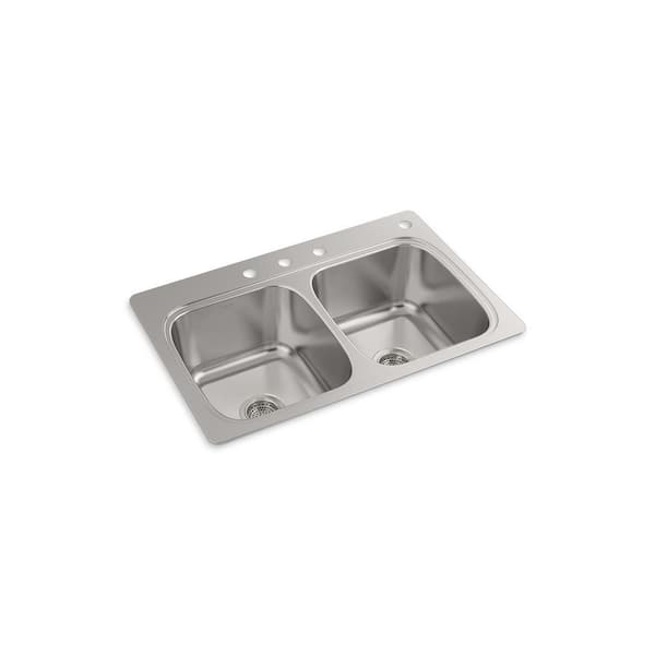 KOHLER Verse Drop-In Stainless Steel 33 in. 4-Hole Double Bowl Kitchen Sink