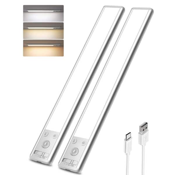 7.86 in. 2-Pack Battery Operated Wireless USB Charging White Integrated LED Linkable Under Cabinet Light, Closet Light