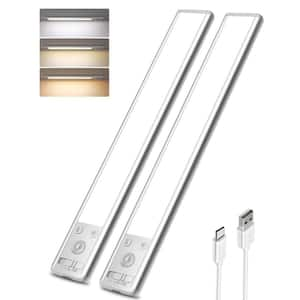 1.58  in. Wireless USB Charging White Integrated LED Linkable Battery Operated Under Cabinet Light-2 Pack