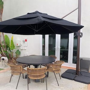 Square Offset Umbrella Base Plastic Cantilever Patio Umbrella Base Stand, Water/Sand Filled in Black (4-Piece)