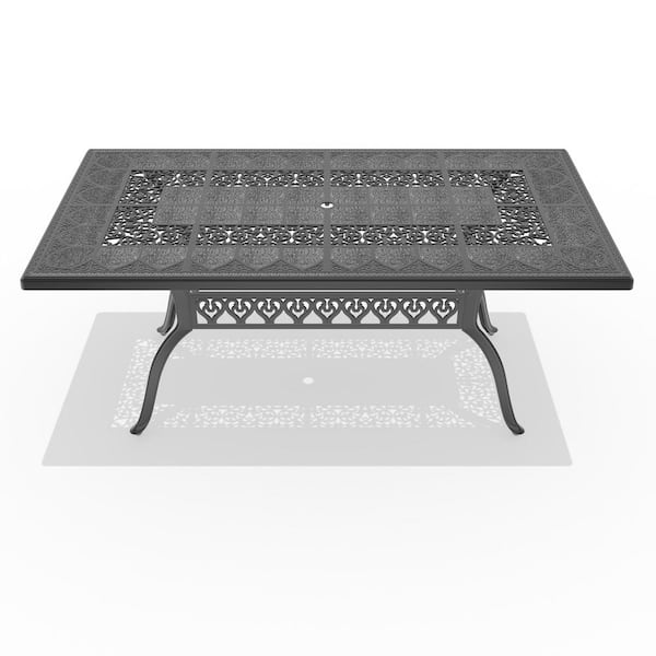 Runesay 68.9 in. W x 35.43 in. H Cast Aluminum Patio Dining Table with Black Frame and Umbrella Hole
