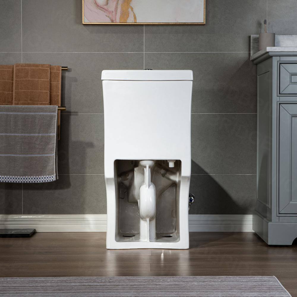 White Elongated One-Piece Dual Flush Toilet with Soft Closing Seat