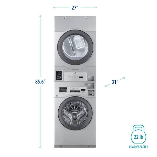 Commercial Grey Laundry Center with 3.5 cu. ft. Washer and 7 cu. ft. Gas Dryer,Coin-Operated and Free Use