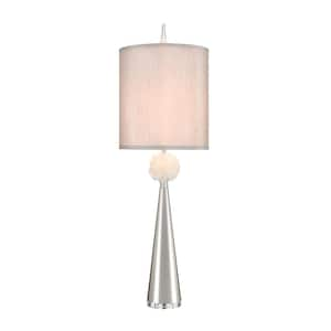 Bynum 40 in. Polished Nickel Table Lamp with White Linen Drum Shade