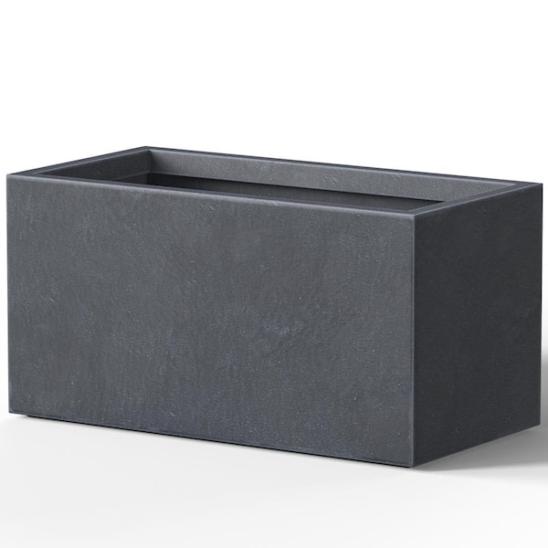 Modern 12.5 in. High Large Tall Elongated Square Granite Gray Outdoor Cement Planter Plant Pots