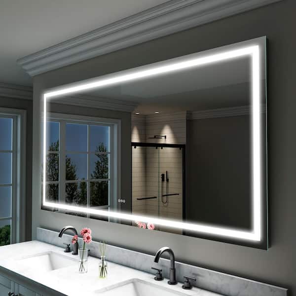 84 in. x 42 in. Large Rectangular Frameless Wall Mounted LED Lighted Bathroom Vanity Mirror, Easy Installation