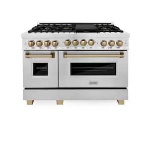 ZLINE Autograph Edition 48 in. 6.0 cu. ft. Double Oven Gas Range with Gas Stove and Gas Oven in DuraSnow Stainless Steel