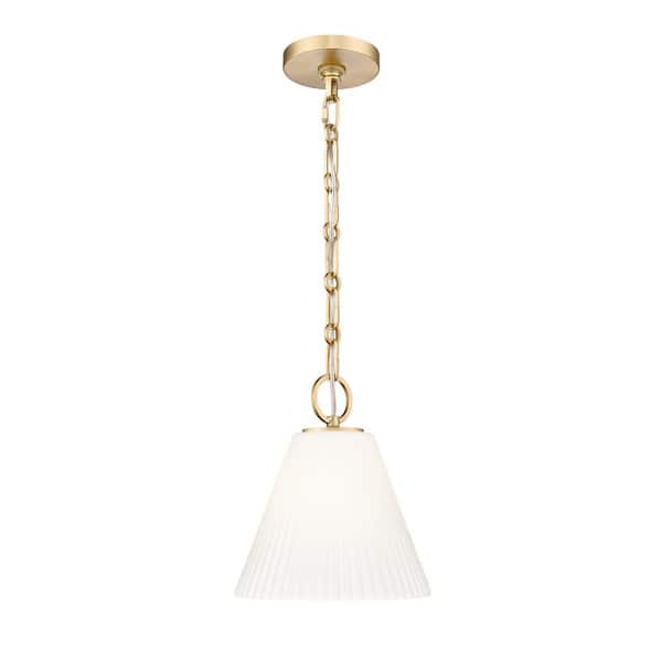 Alaric 100-Watt 1-Light Modern Gold Pendant-Light with White Glass shade, no bulbs included