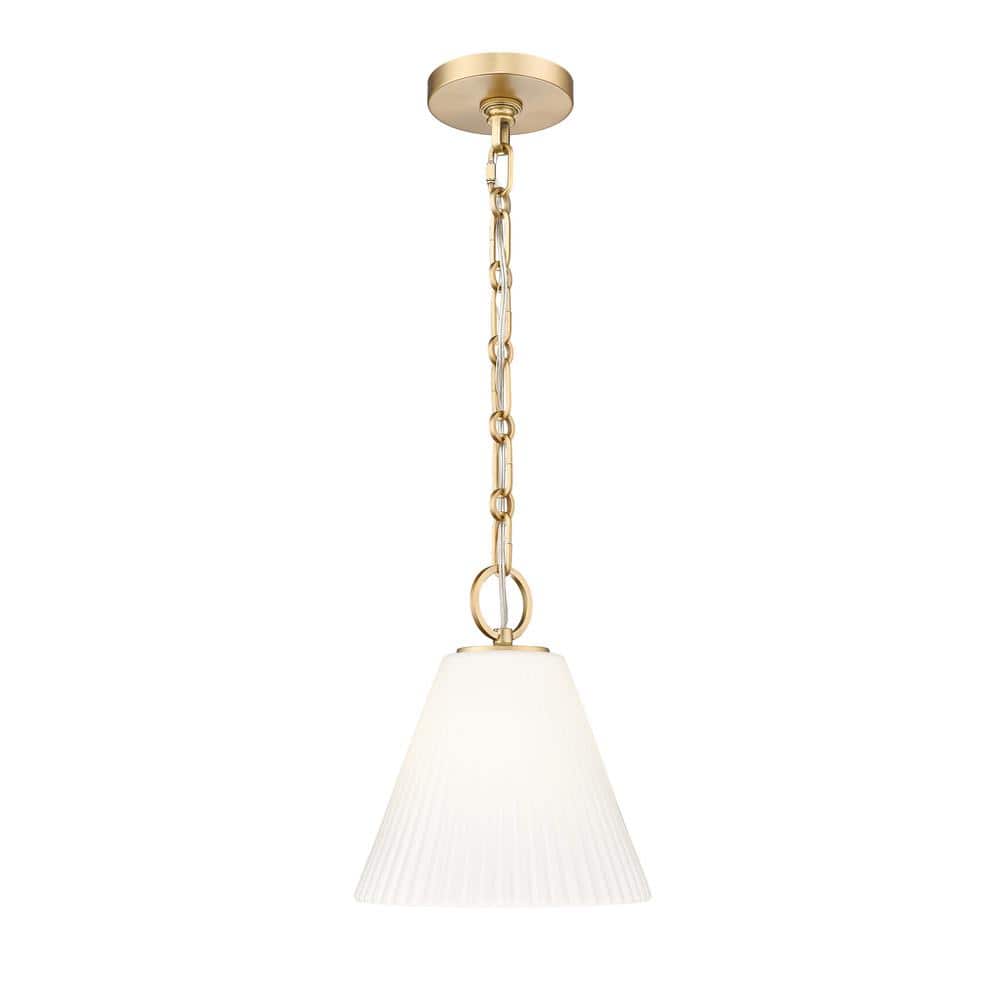 Alaric 100-Watt 1-Light Modern Gold Pendant-Light with White Glass shade, n
