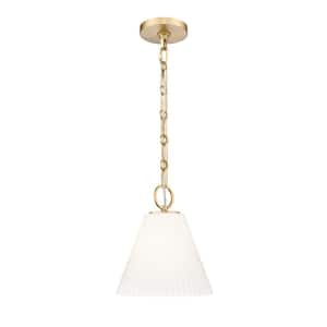 Alaric 100-Watt 1-Light Modern Gold Pendant-Light with White Glass shade, no bulbs included