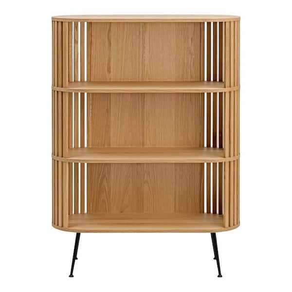 HomeRoots 57 in. Tall Natural Wood 3 Shelf Standard Bookcase