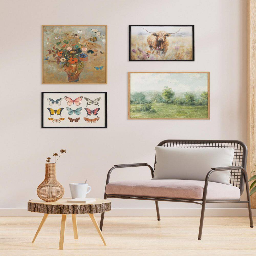 Vintage Style Muted Pastel Butterflies II Black Framed Wall Art