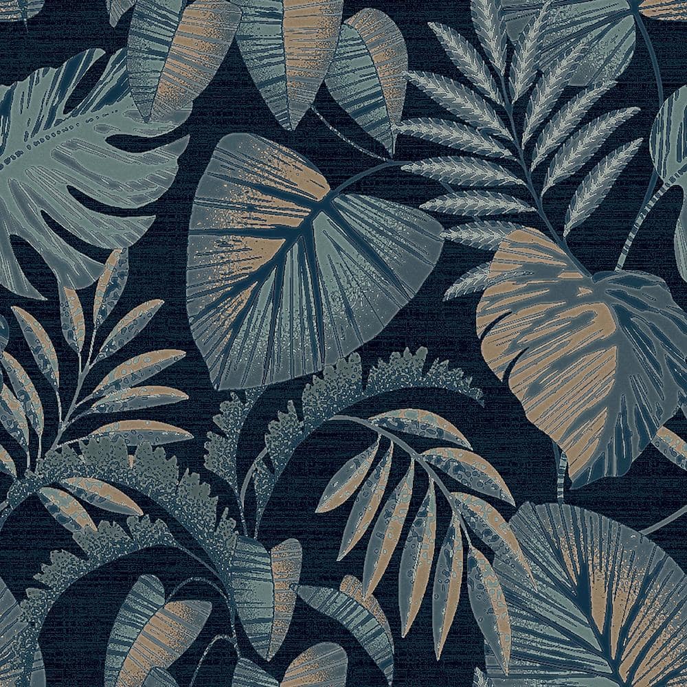 Graham & Brown Jungle Leaves Navy Removable Wallpaper Sample 11829894