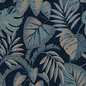 Jungle Leaves Navy Removable Wallpaper Sample