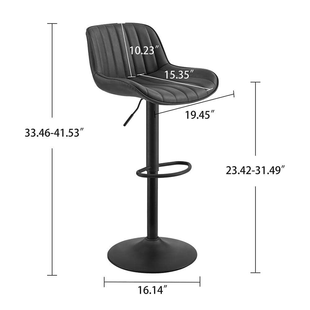Zouron Adjustable Swivel Bar Stools, Black Faux Leather & Metal