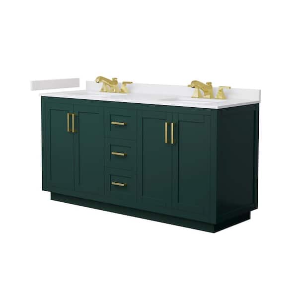 Miranda 66 in. Double Freestanding Green Bath Vanity with White Cultured Marble Top Assembled