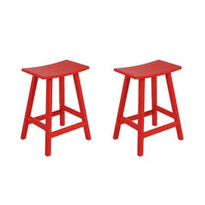 Franklin Red 24 in. Plastic Outdoor Bar Stool (Set of 2)