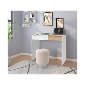 Niles Vanity Desk with 1 Drawer and Flip-Out Mirror, Oak/White