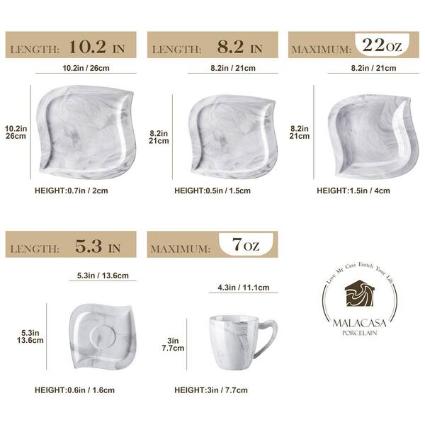 Malacasa Elvira Tableware, Dinnerware Set Porcelain