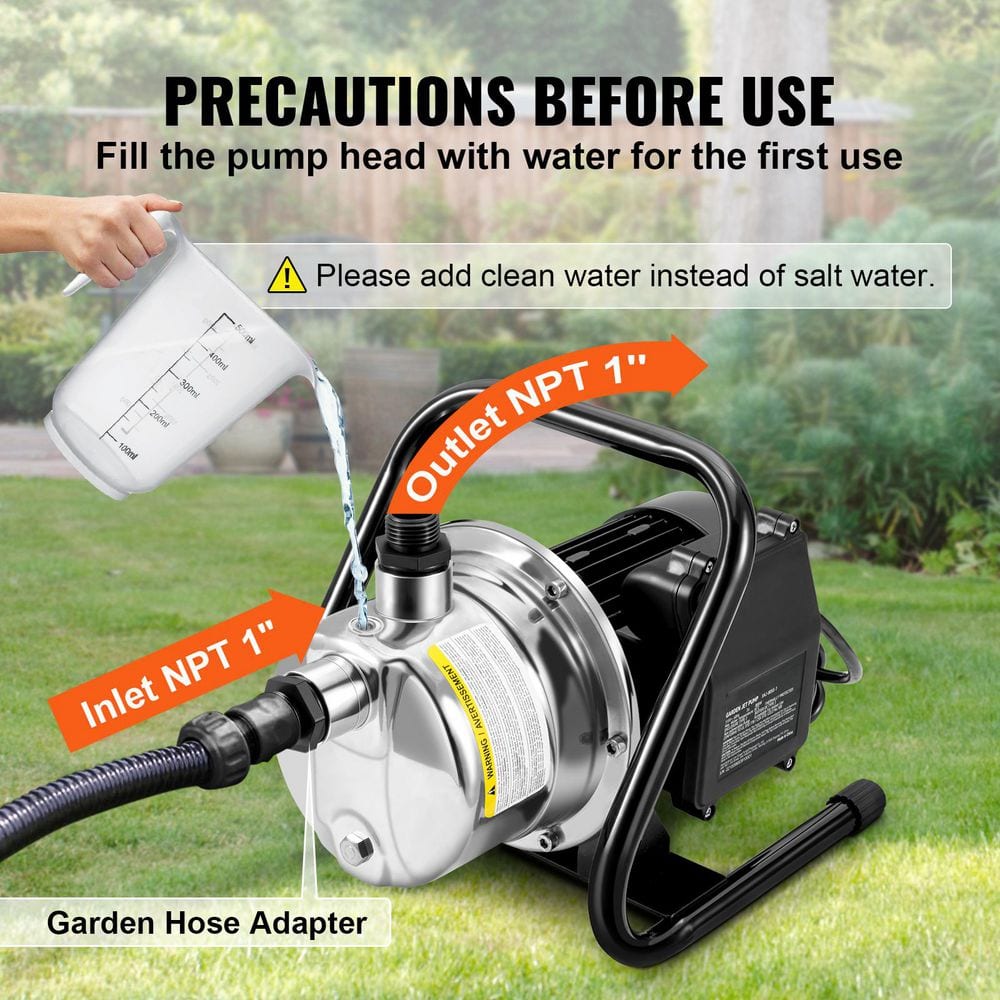 1.1HP Stainless Steel Portable Shallow Well Pump for Garden Irrigation