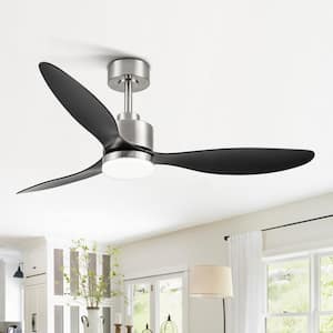 Sawyer 52 in. Integrated LED Indoor Black-Blade Brushed Nickel Ceiling Fans with Light and Remote Control