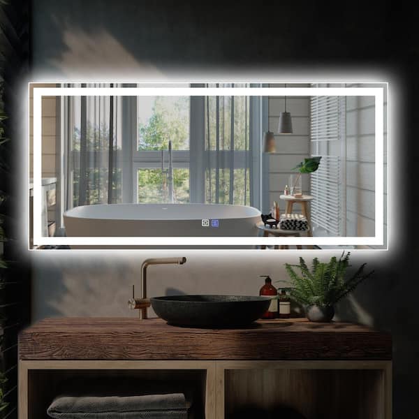 ANGELES HOME 60 in. W x 28 in. H Rectangular Frameless Wall Backlit FrontLit LED Bathroom Vanity Mirror in Silver, Anti Fog, Dimmable