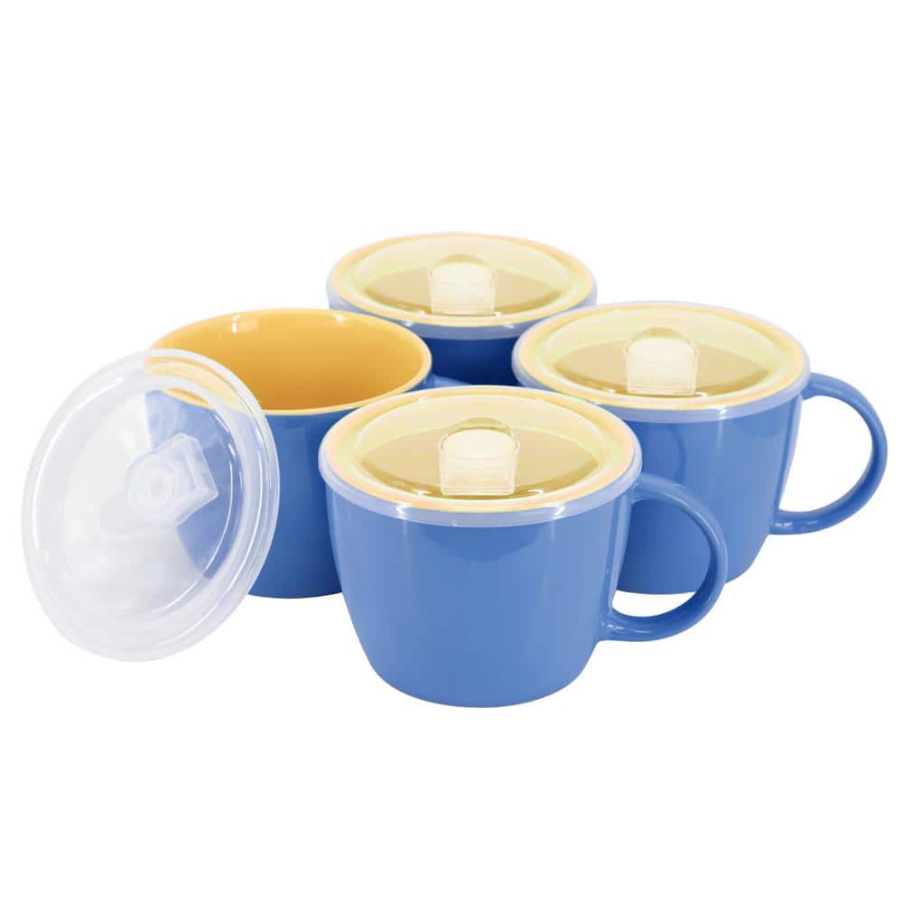 Gibson Home On The Go 25 fl. oz. Blue Stoneware Soup Bowl Cup Set