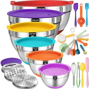 26-Pcs Stainless Steel Multi-Colored Mixing Bowls Set with Airtight Lids and 3-Grater Attachments