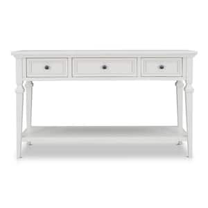 Leah 50 in. White Console Table with Three Drawers and Open Shelf
