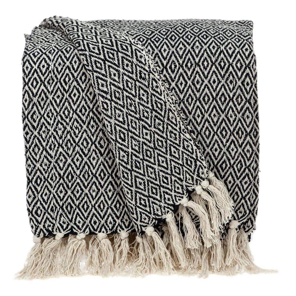 Sasha Casual Black and Beige Wool Handloom Throw Blanket