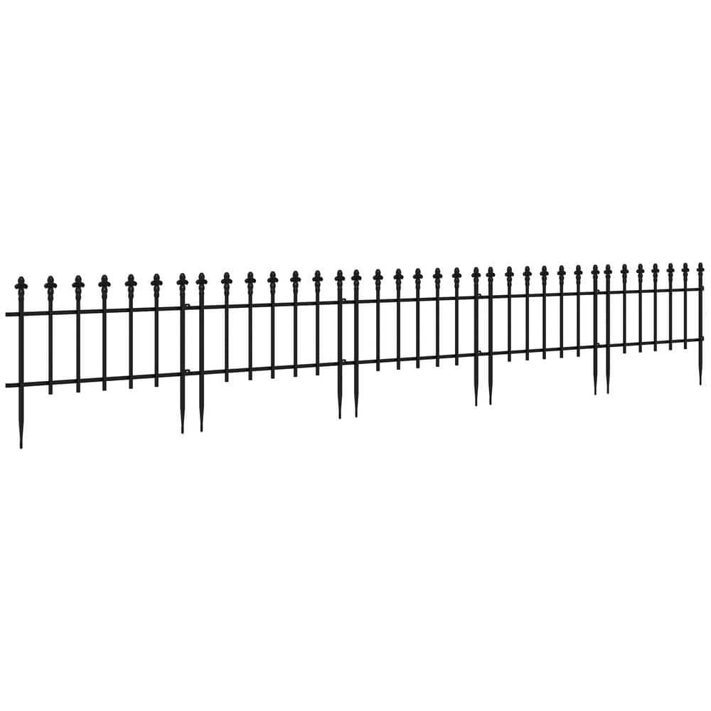 Black Steel Decorative Garden Border Fence Panels, 9.2' x 17.25"